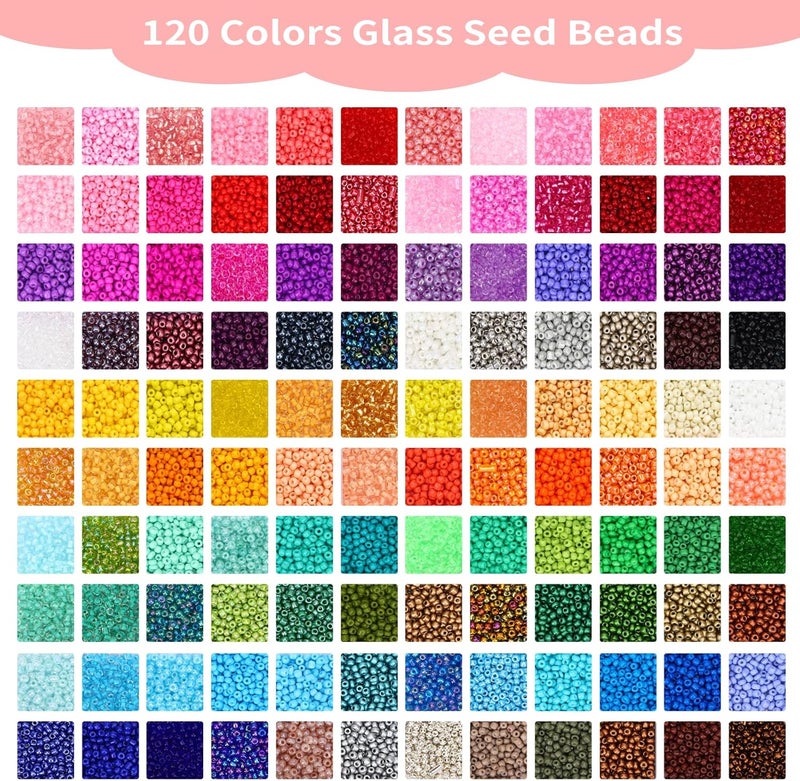 QUEFE 36000pcs 3mm Glass Seed Beads120 Colors Bracelet Making Kit Friendship Bracelet Kit with Letter Beads Accessories Charms and Pendants Kit for Necklaces Making, DIY, Gift, Craft - Image 3